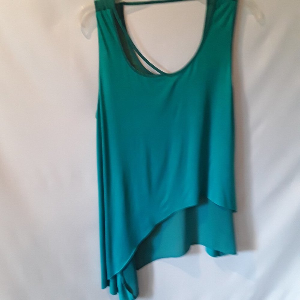 Like New Cecico green raw edge asymmetric top